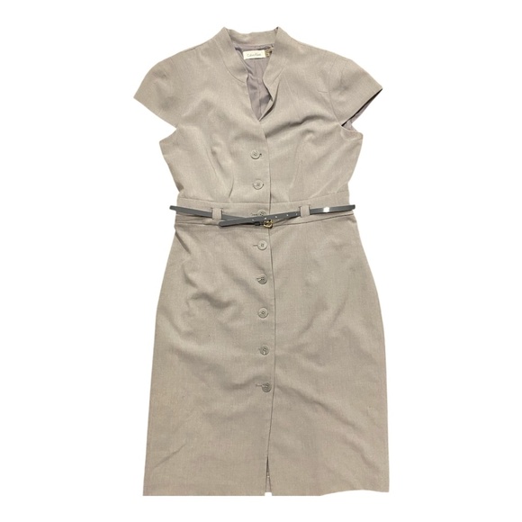 Calvin Klein dress. Retro style. Button up with belt. Fully lined. Sz 10 - Picture 9 of 16
